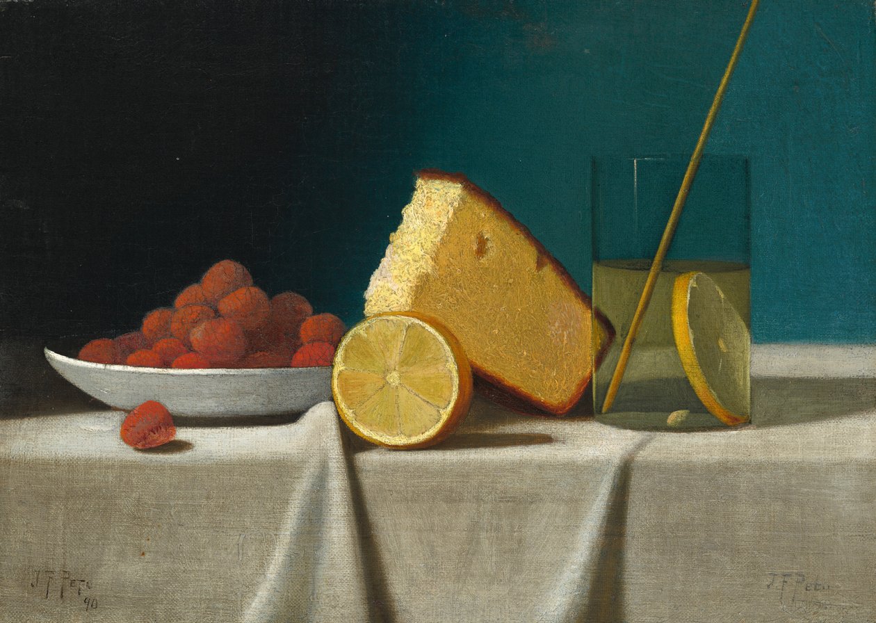 Natura morta amb pastís, llimona, maduixes i copa, 1890. finlandès tekijältä John Frederick Peto