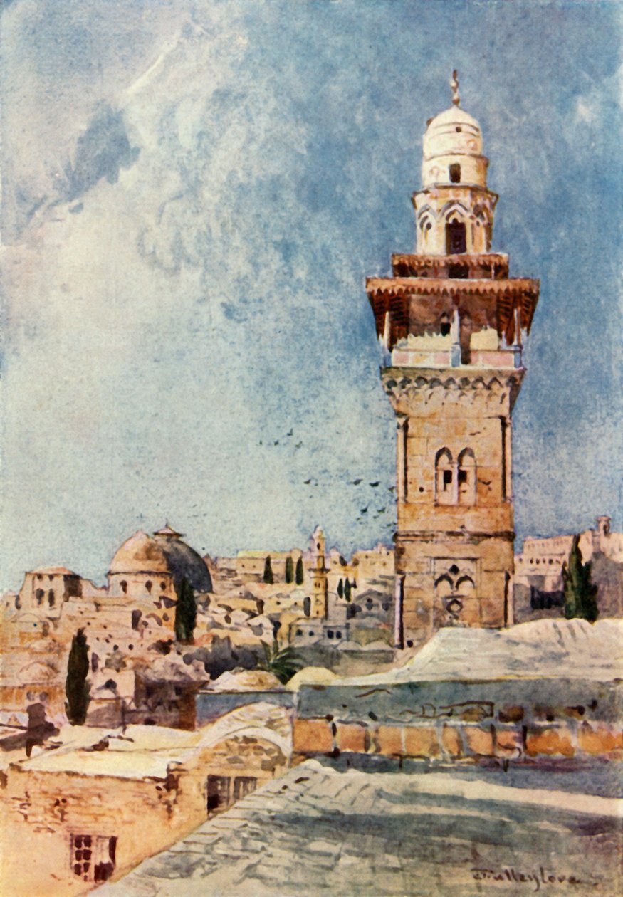 Minareetti temppelialueen luoteiskulmassa, 1902. tekijältä John Fulleylove
