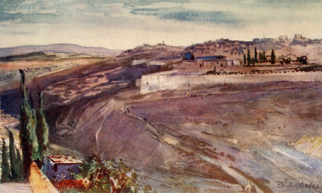 Jerusalem perinteisestä paikasta Öljymäellä, jossa Kristus itki kaupungin yllä, 1902. tekijältä John Fulleylove