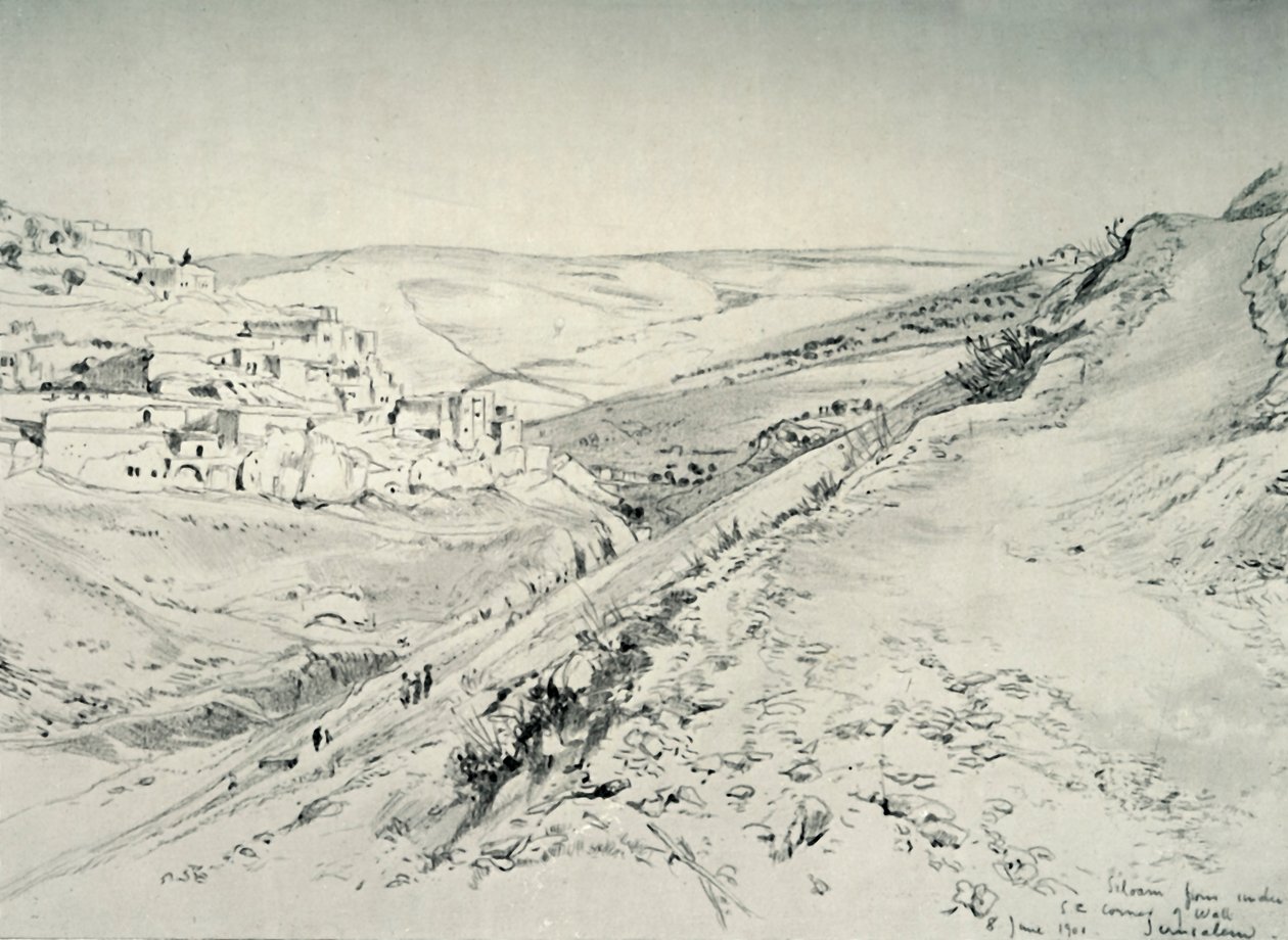 Siloamia temppelialueen muurin kaakkoiskulman alta, 1902. tekijältä John Fulleylove
