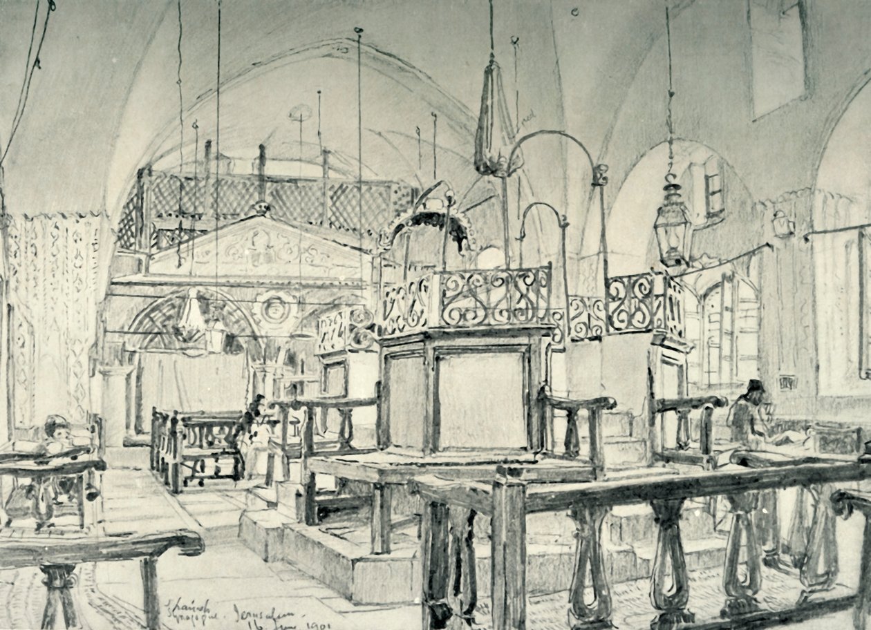 Espanjalainen synagoga Jerusalemissa - Sisustus, 1902. tekijältä John Fulleylove