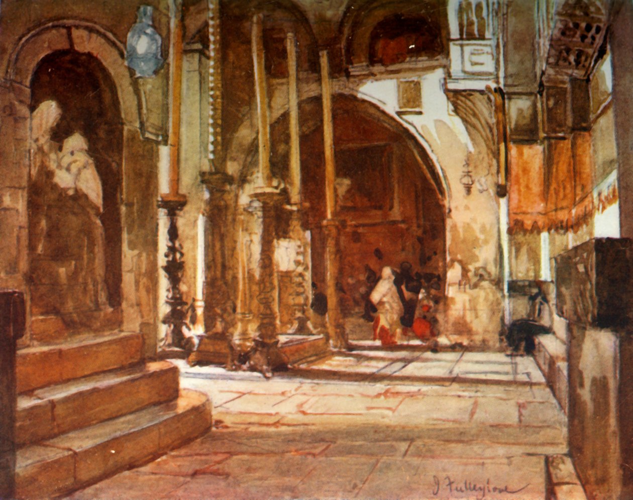 Voitelukivi ristiretkeläisten kirkon ambulatoriosta, 1902. tekijältä John Fulleylove