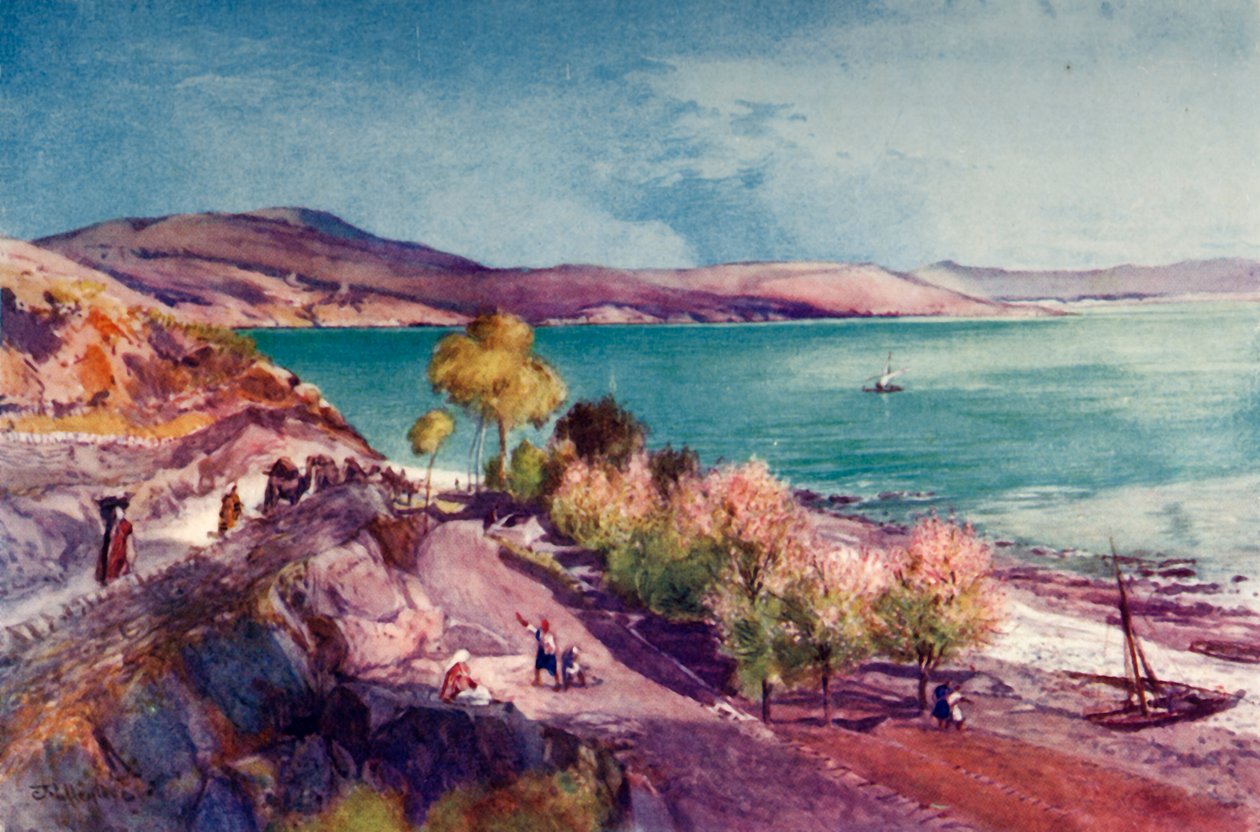 Galilean järvi, katsoen pohjoiseen Tiberiasta, 1902. tekijältä John Fulleylove
