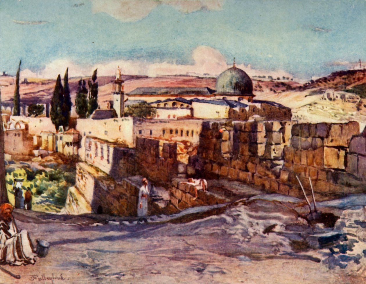 El Aksan moskeija Jerusalemin etelämuurin sisältä, 1902. tekijältä John Fulleylove