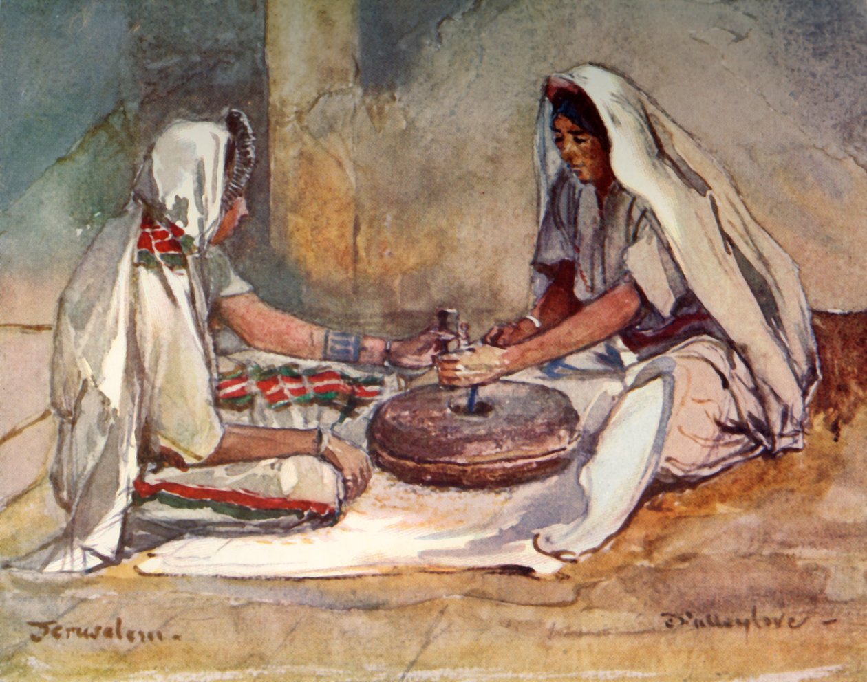 Kaksi naista jauhamassa käsimyllyssä, 1902. tekijältä John Fulleylove