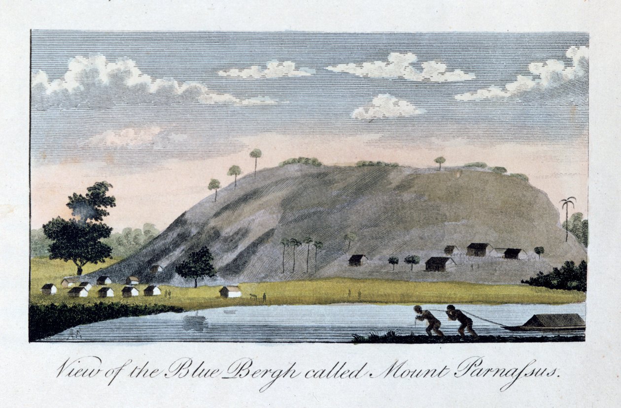 Näkymä Blue Bergh -vuorelle nimeltä Parnassus, 1813 tekijältä John Gabriel Stedman