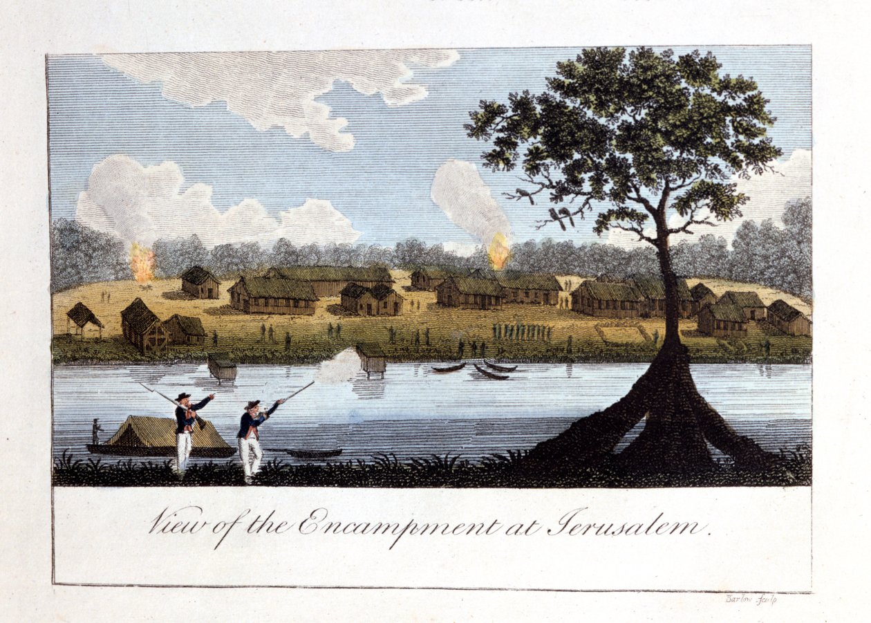 Näkymä Jerusalam-leiristä, 1813 tekijältä John Gabriel Stedman