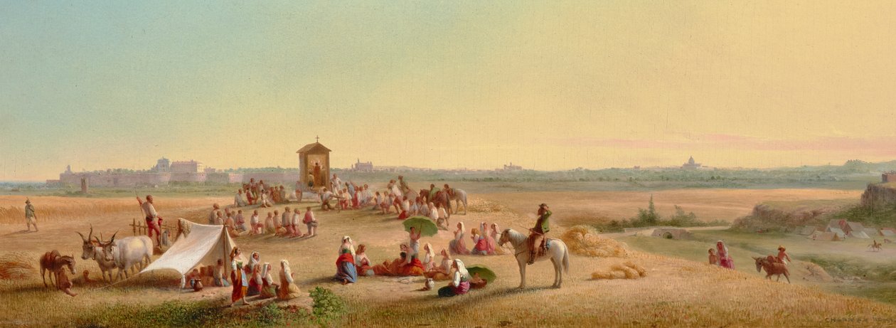 Messupalvelus Campagnalla 1878 (Öljy paneelille) tekijältä John Gadsby Chapman