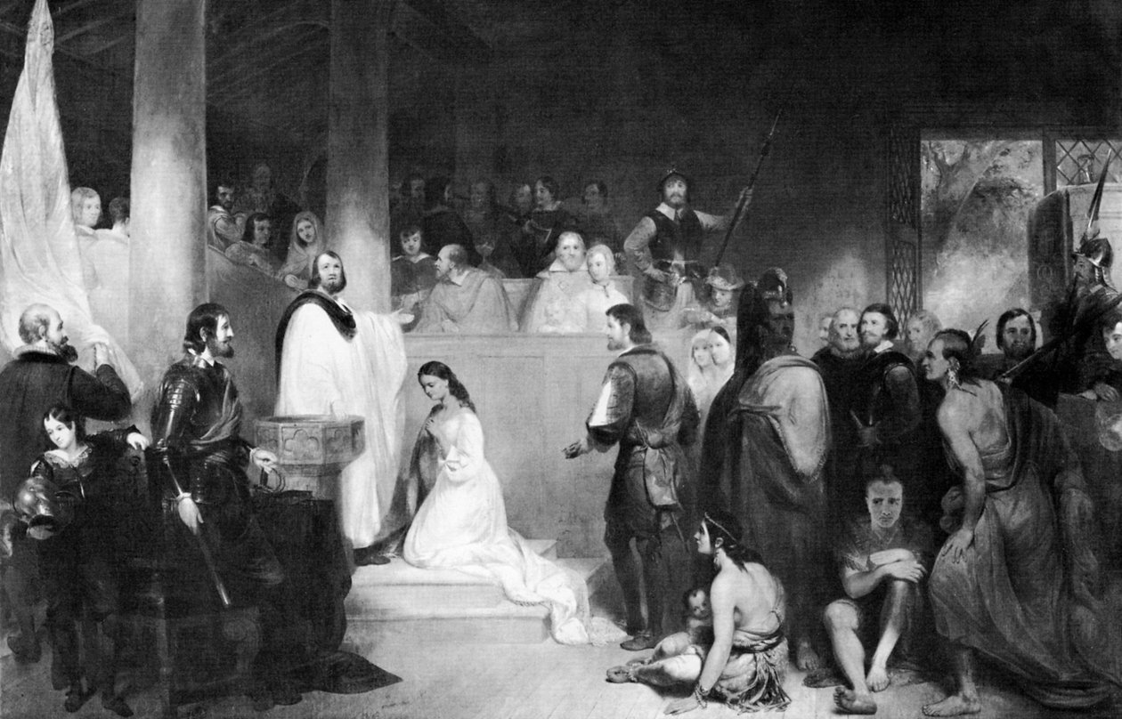 Pocahontasin kaste Jamestownissa, Virginiassa, 1613, 1840 tekijältä John Gadsby Chapman