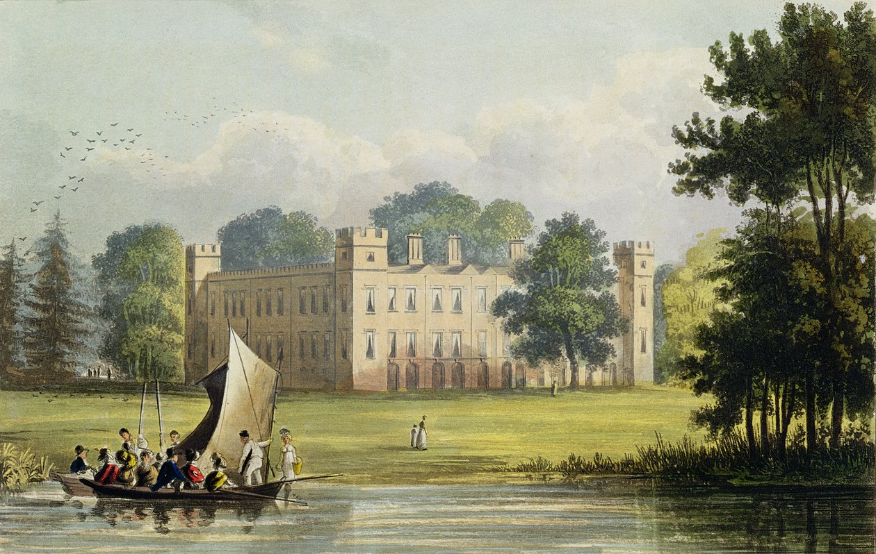 Sion house, R. Ackermannin (1764-1834) "Taidevarasto", julkaistu vuonna 1823 (värikaiverrus) tekijältä John Gendall