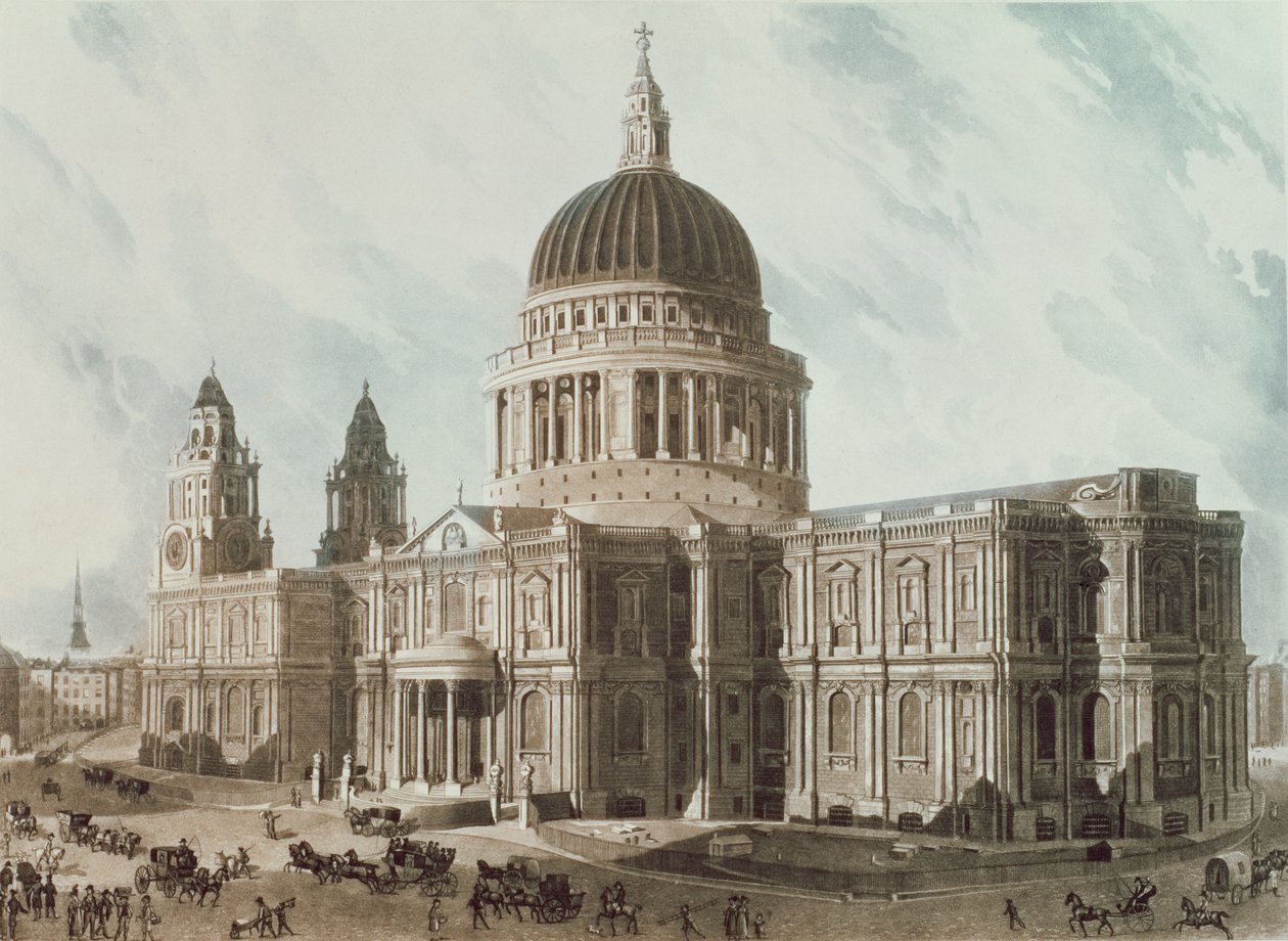 Kaakkoisnäkymä Pyhän Paavalin katedraalista, kaiverrus Daniel Havell (1785-1826), pubi. 1818, Ackermann