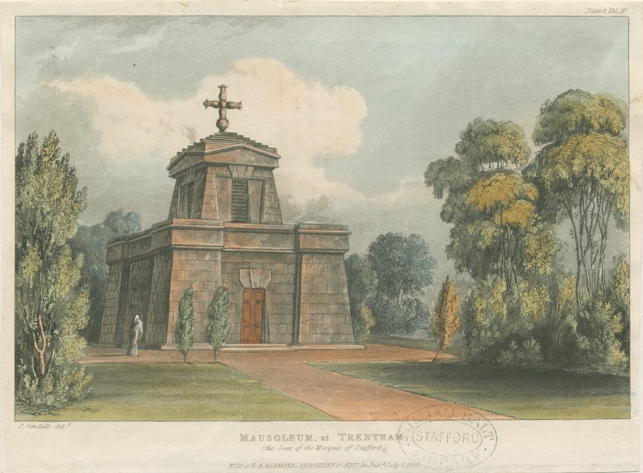 Trentham - Mausoleumi: värillinen litografia, nd [c 1824] tekijältä John Gendall