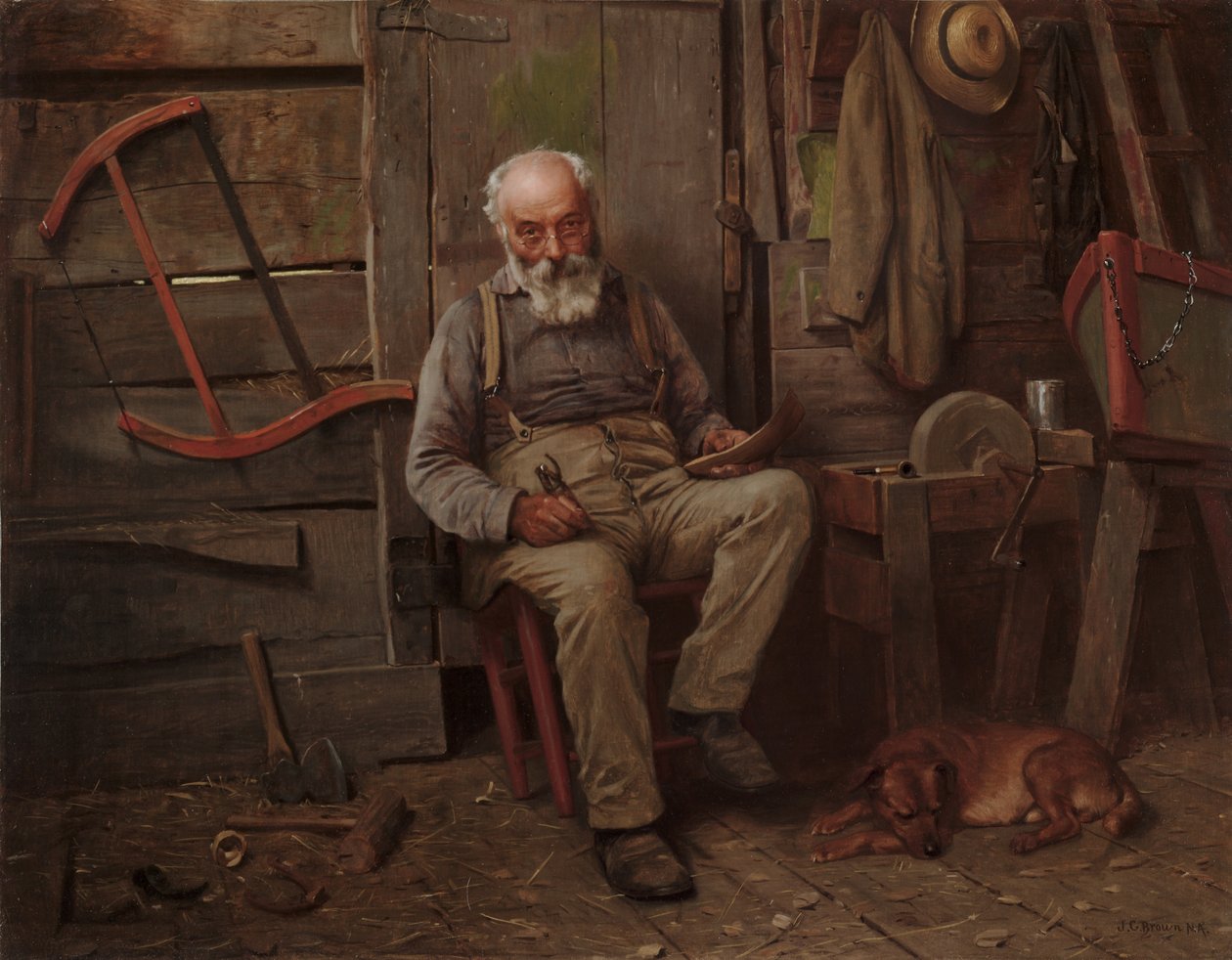 Boat Builder, n. 1904 (öljy kankaalle) tekijältä John George Brown