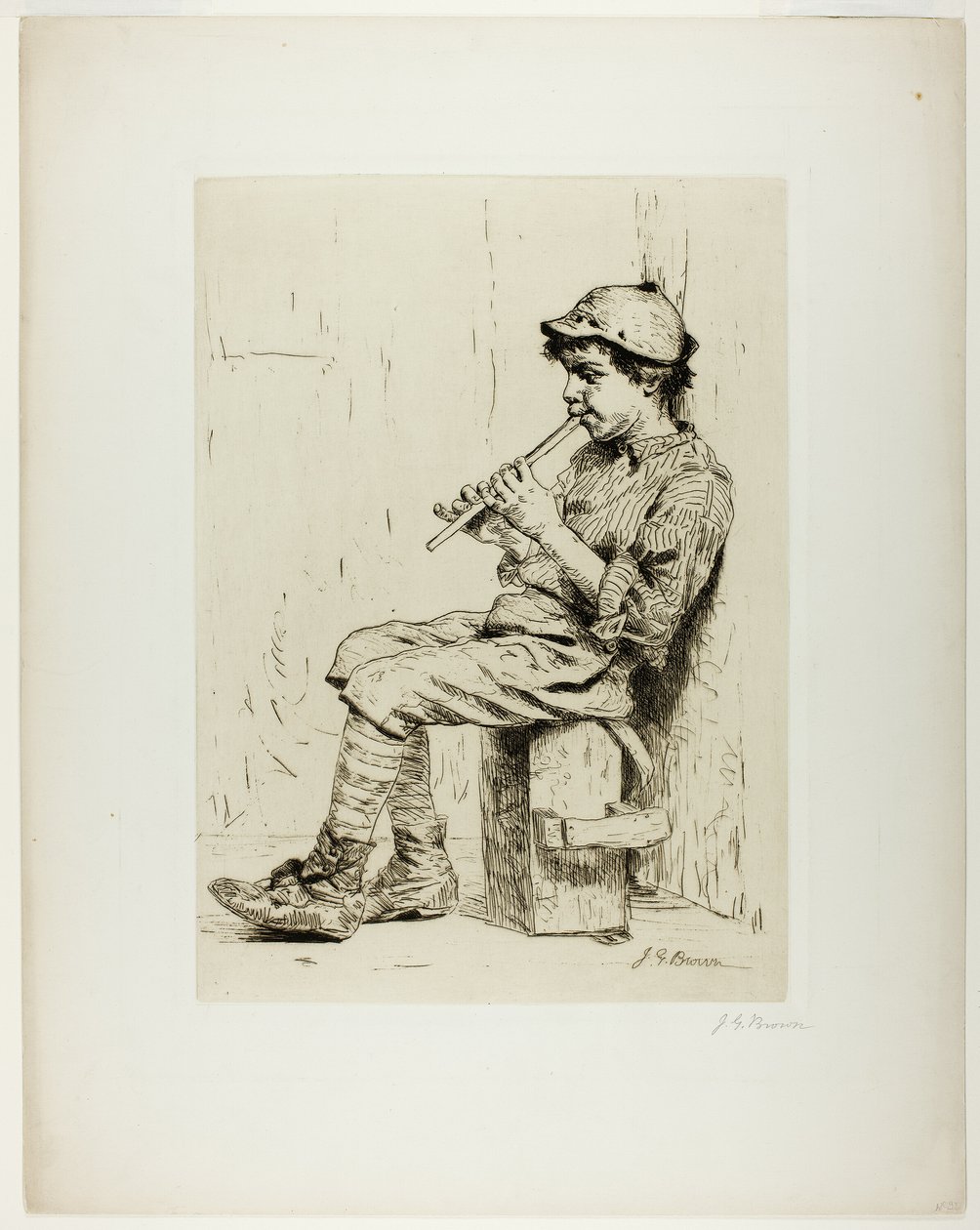 Poika soittaa huilua tekijältä John George Brown