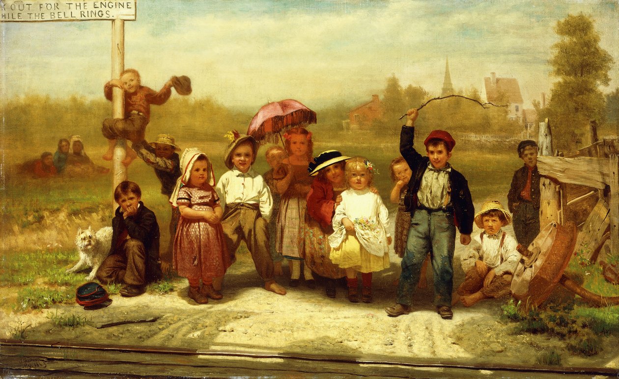 Varo moottoria, kun kello soi, 1863 tekijältä John George Brown