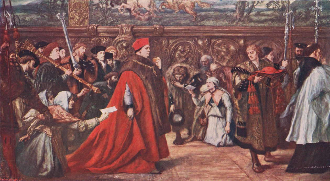 Kardinaali Wolsey kulkueessa Westminster Halliin 1515 tekijältä John Gilbert