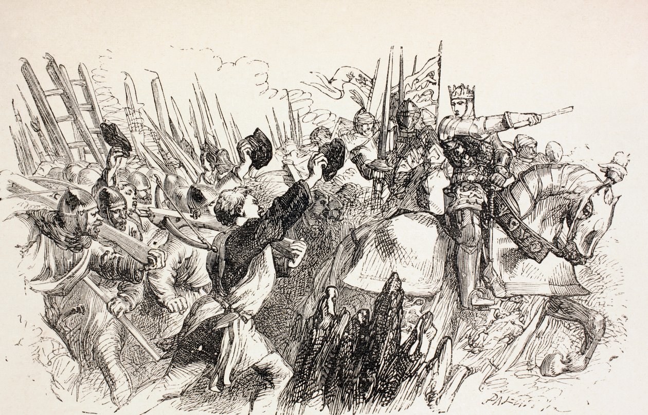 Kuningas Henrikin joukot Harfleurin piirityksessä Ranskassa 1890 tekijältä John Gilbert