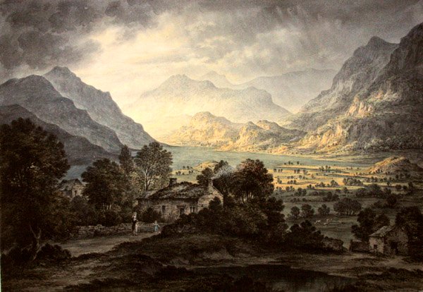 Place Fell ja Helvellyn, Ullswater, Gowbarrow Parkista (akvarelli arabikumilla paperilla) tekijältä John Glover