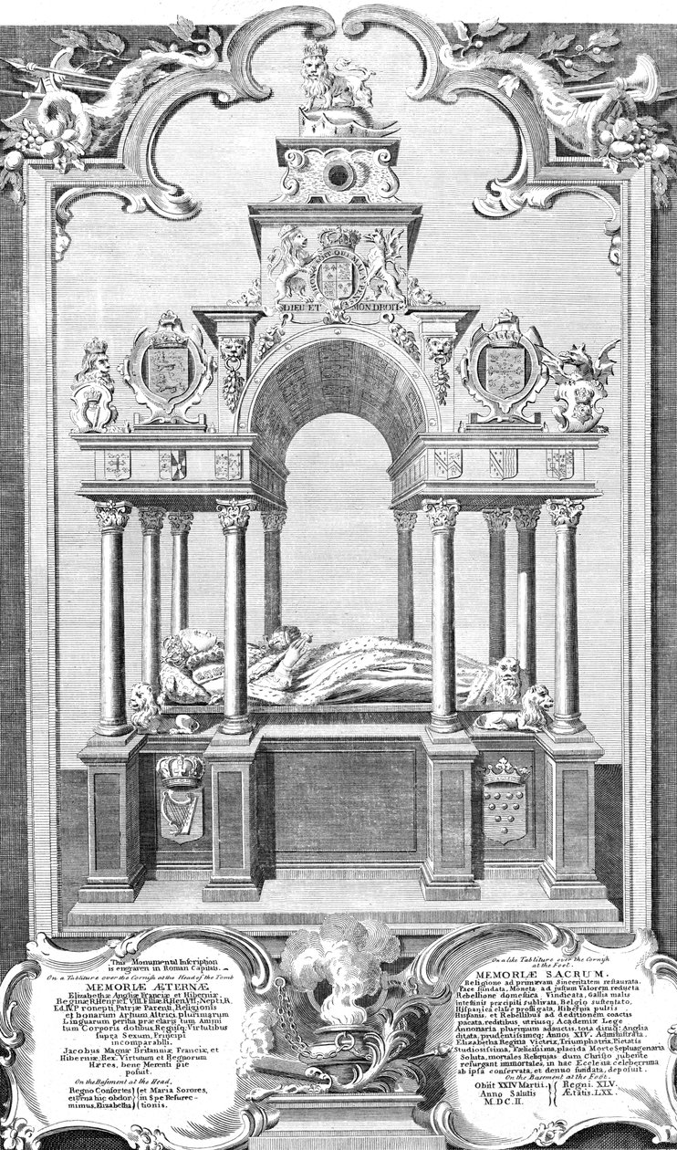 Kuningatar Elisabetin muistomerkki Westminster Abbeyssa, 1786 tekijältä John Goldar