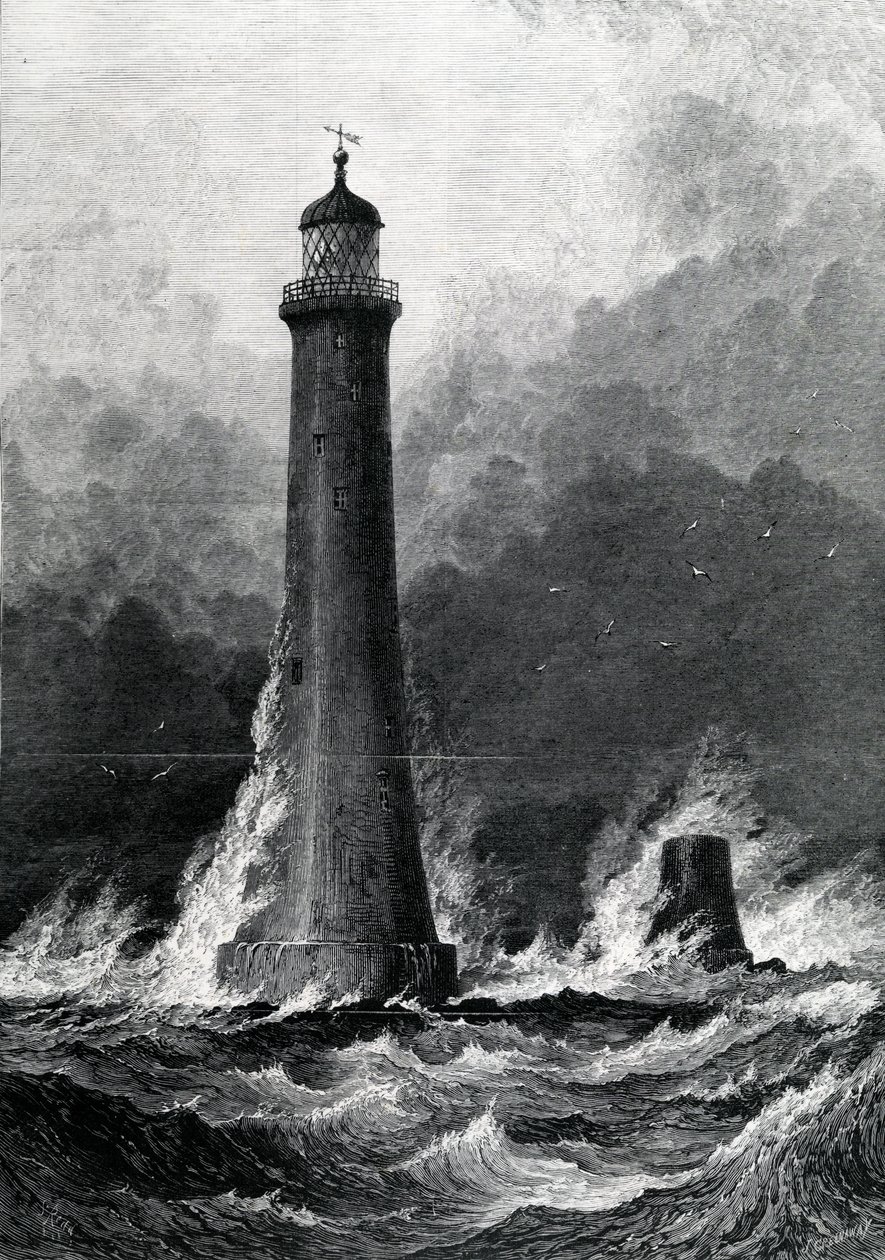 The Proposed New Eddystone Lighthouse, kuvitus The Illustrated London News -lehdestä vuodelta 1879. tekijältä John Greenaway