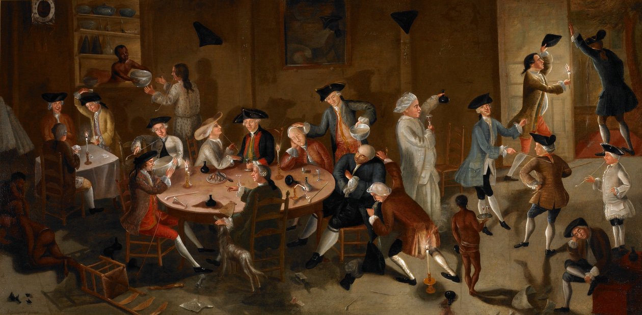 Merikapteenit juhlimassa Surinamissa, n.1752-58 (öljy sängyn tikille). tekijältä John Greenwood