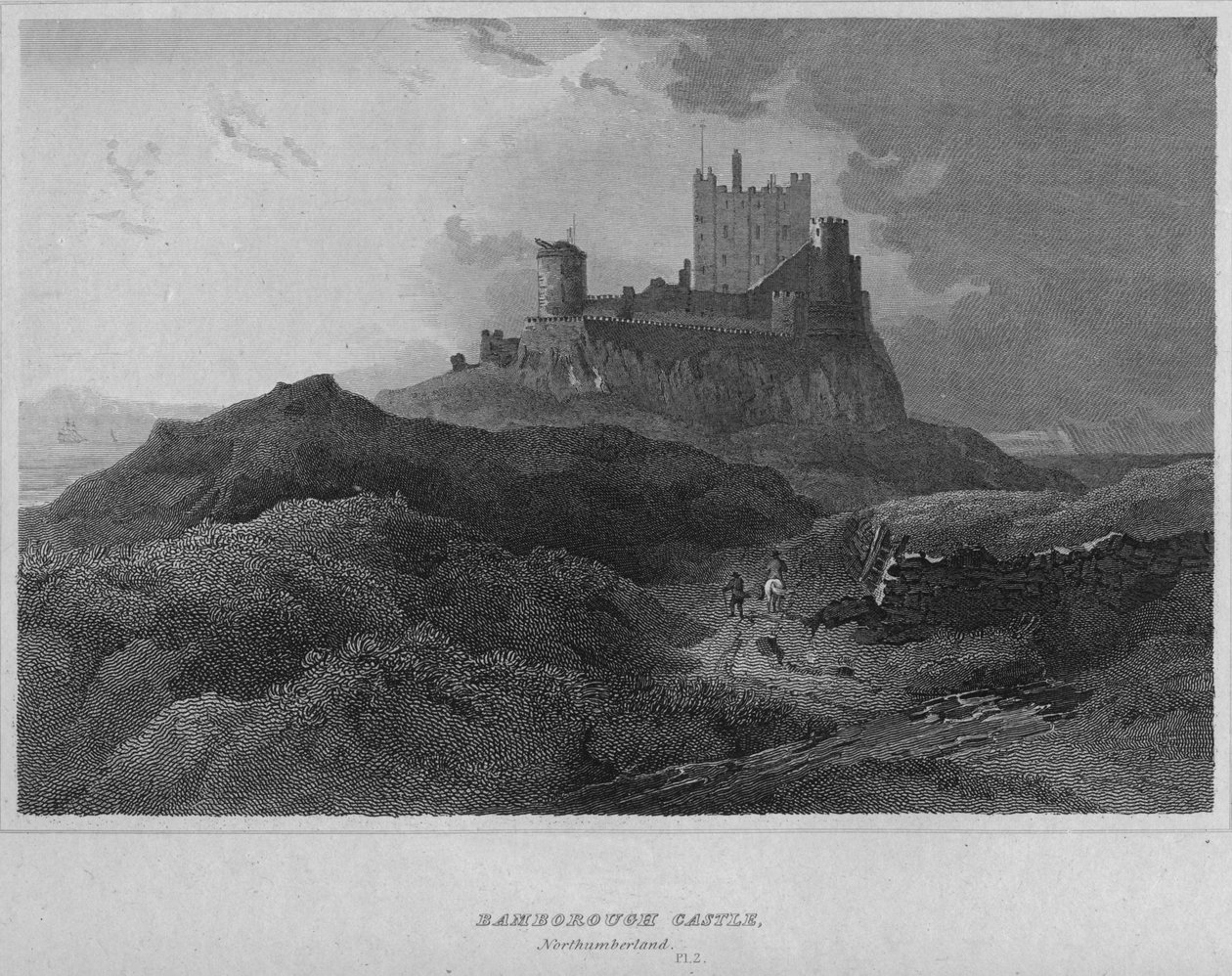 Bamborough Castle, Northumberland, 1814 tekijältä John Greig
