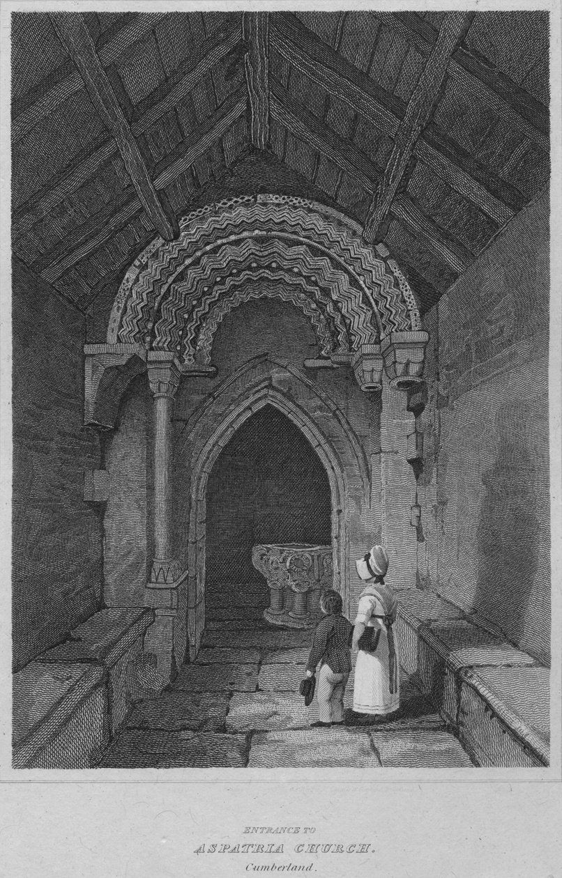 Sisäänkäynti Aspatria-kirkolle, Cumberland, 1814 tekijältä John Greig