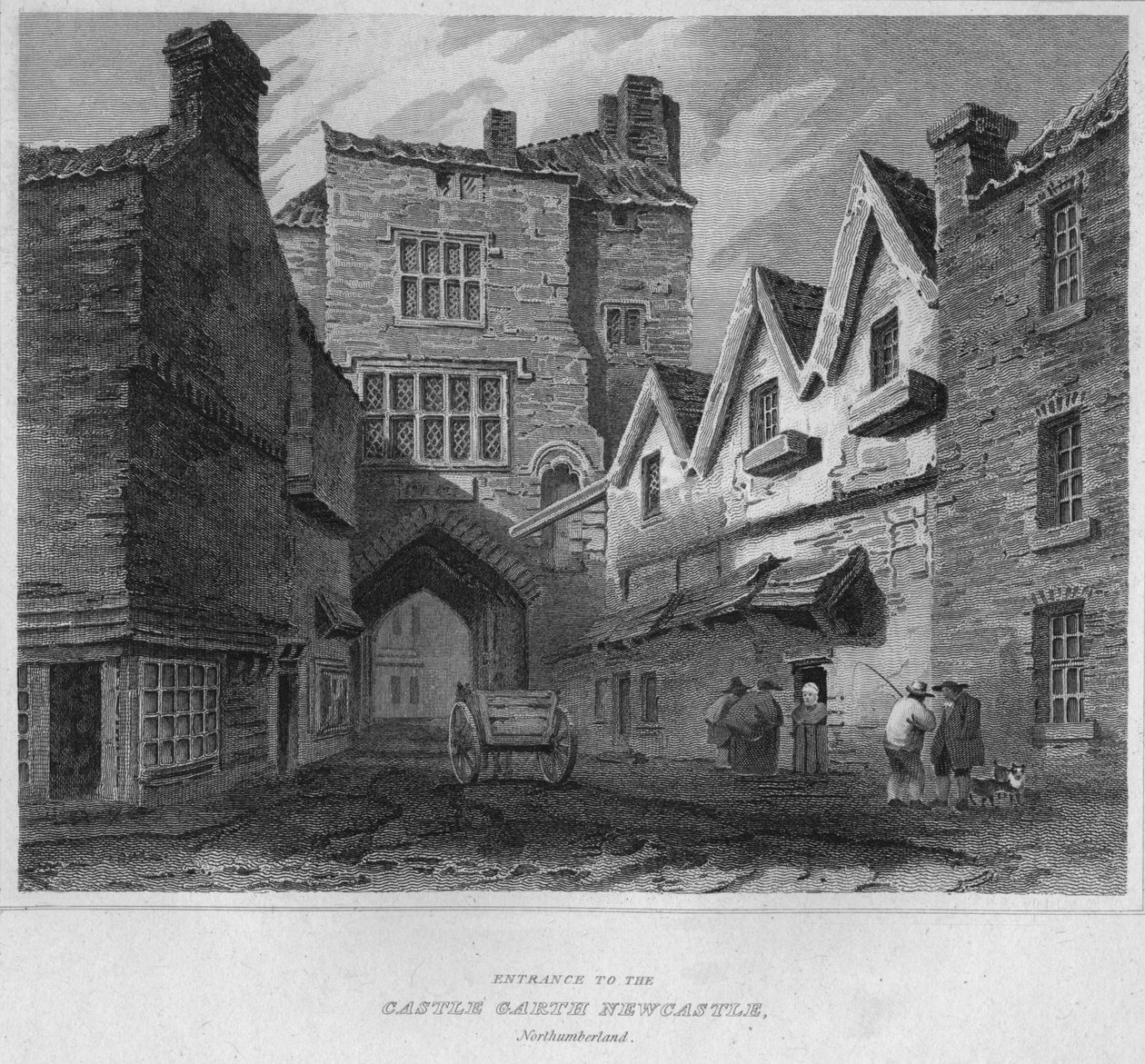 Sisäänkäynti linnaan Garth Newcastle, Northumberland, 1814 tekijältä John Greig