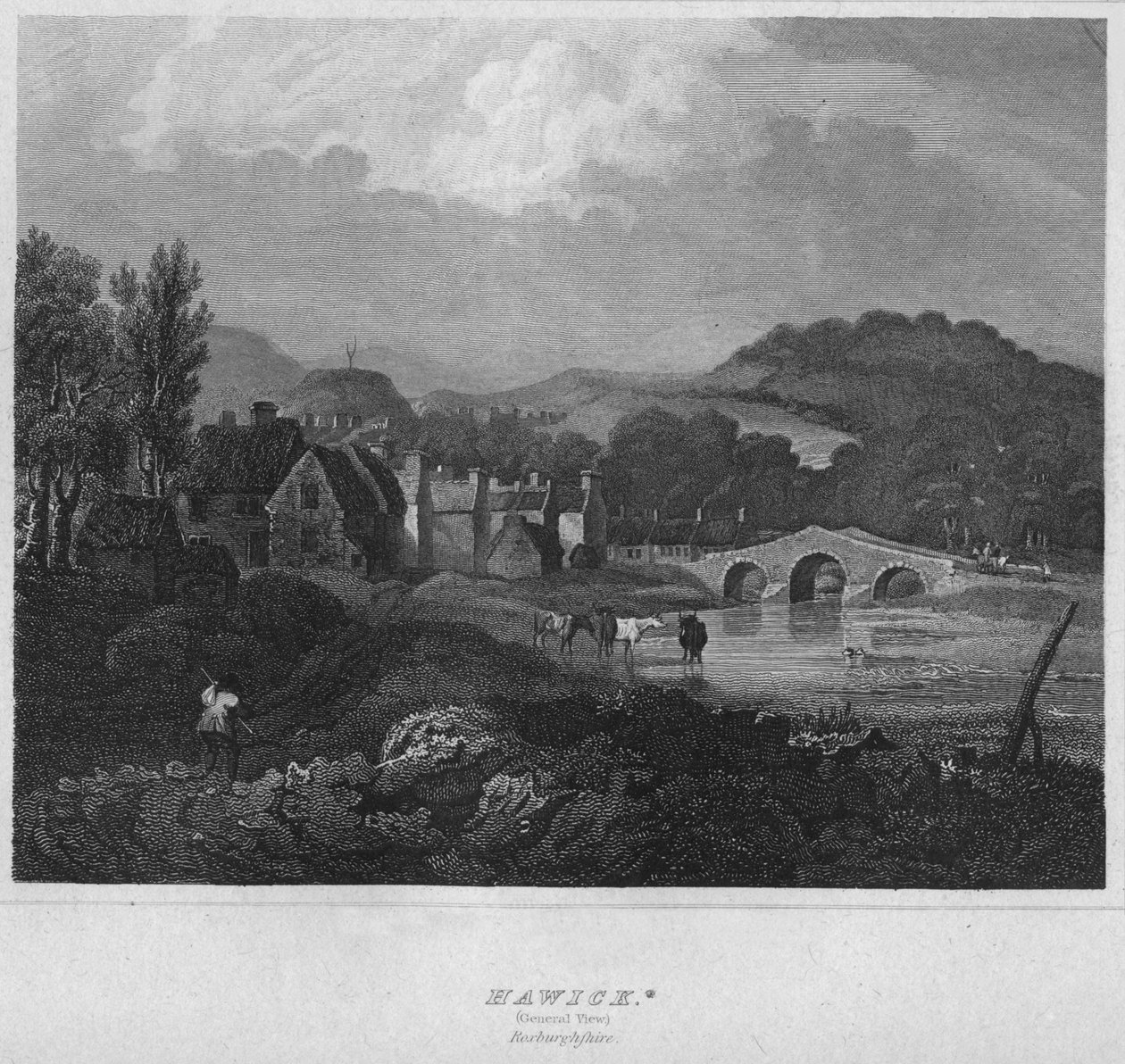 Hawick. Yleisnäkymä. Roxburghshire, 1814 tekijältä John Greig