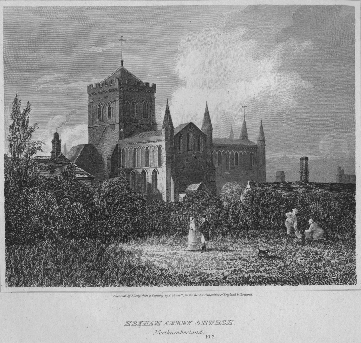 Hexham Abbey, kirkko, Northumberland, 1814 tekijältä John Greig