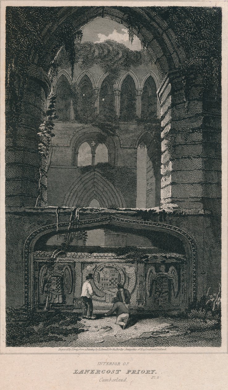 Lanercost Prioryn sisätilat. Cumberland, 1814 tekijältä John Greig