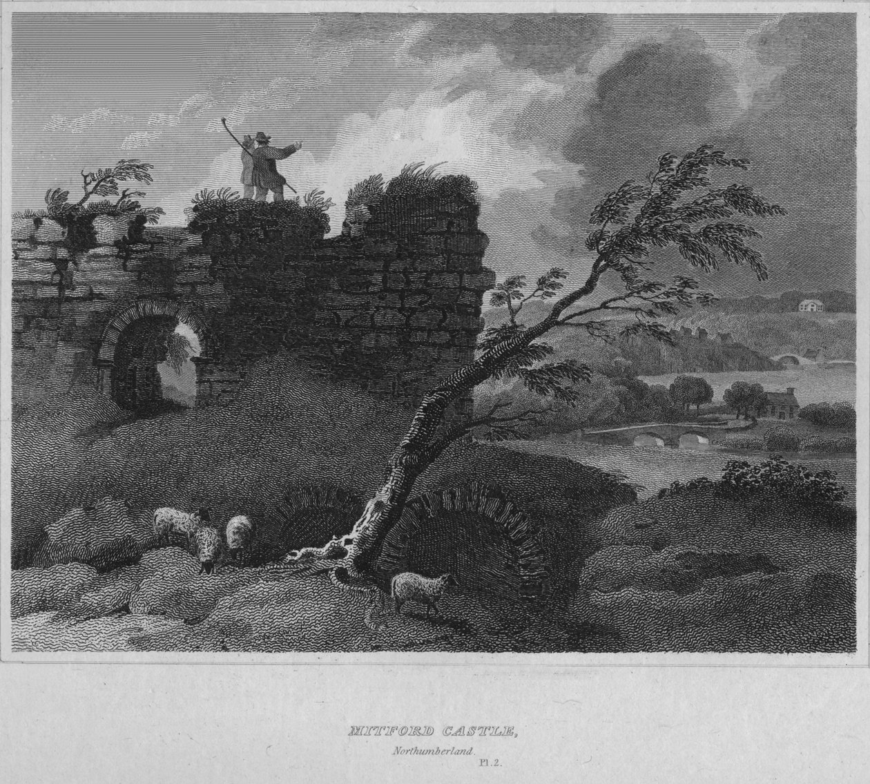 Mitfordin linna, Northumberland, 1814 tekijältä John Greig