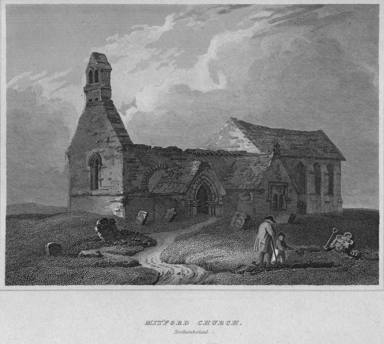 Mitford Church, Northumberland, 1814 tekijältä John Greig