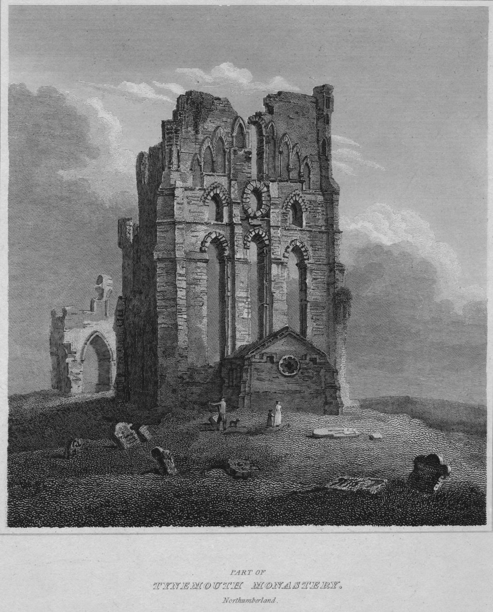 Osa Tynemouthin luostaria. Northumberland, 1814 tekijältä John Greig