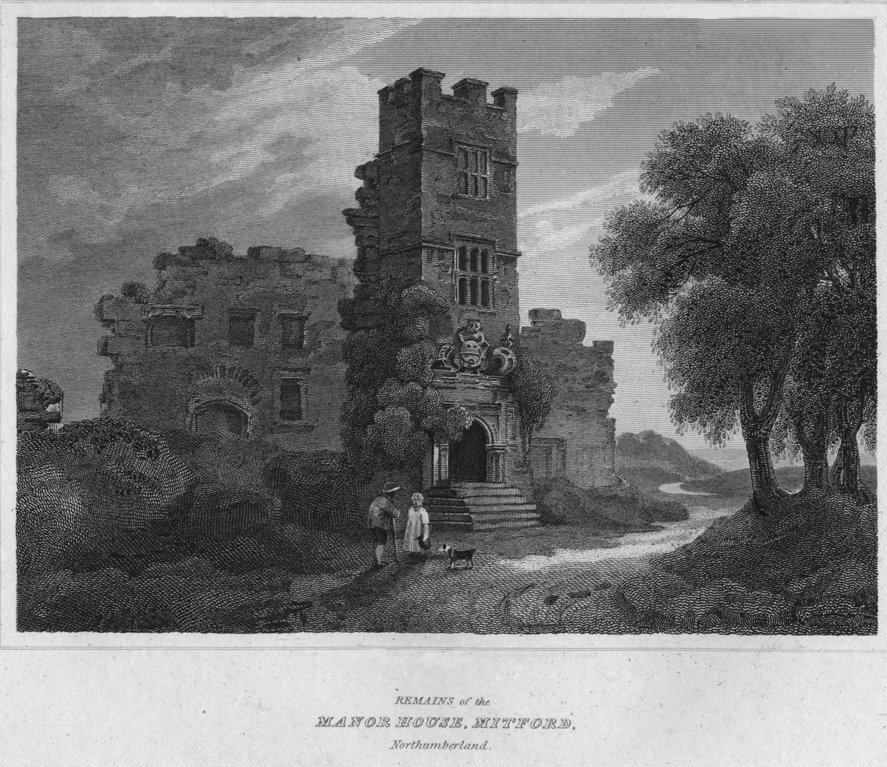 North Housen jäänteet, Mitford, Northumberland, 1814 tekijältä John Greig
