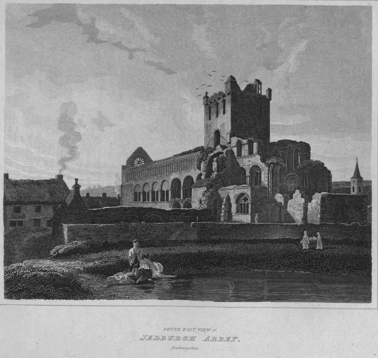 Kaakkoisnäkymä Jedburgh Abbeysta. Roxburghshire, 1814 tekijältä John Greig