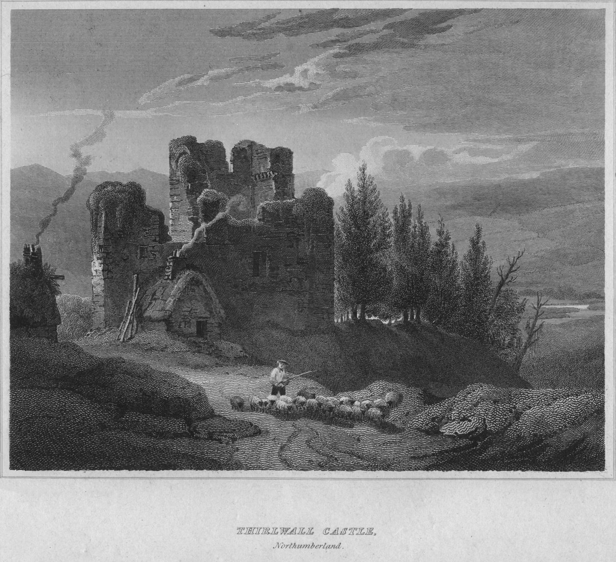 Thirlwallin linna, Northumberland, 1814 tekijältä John Greig