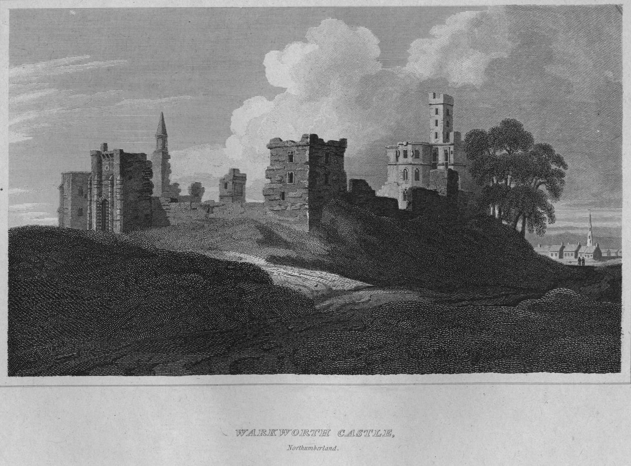Warkworthin linna, Northumberland, 1814 tekijältä John Greig