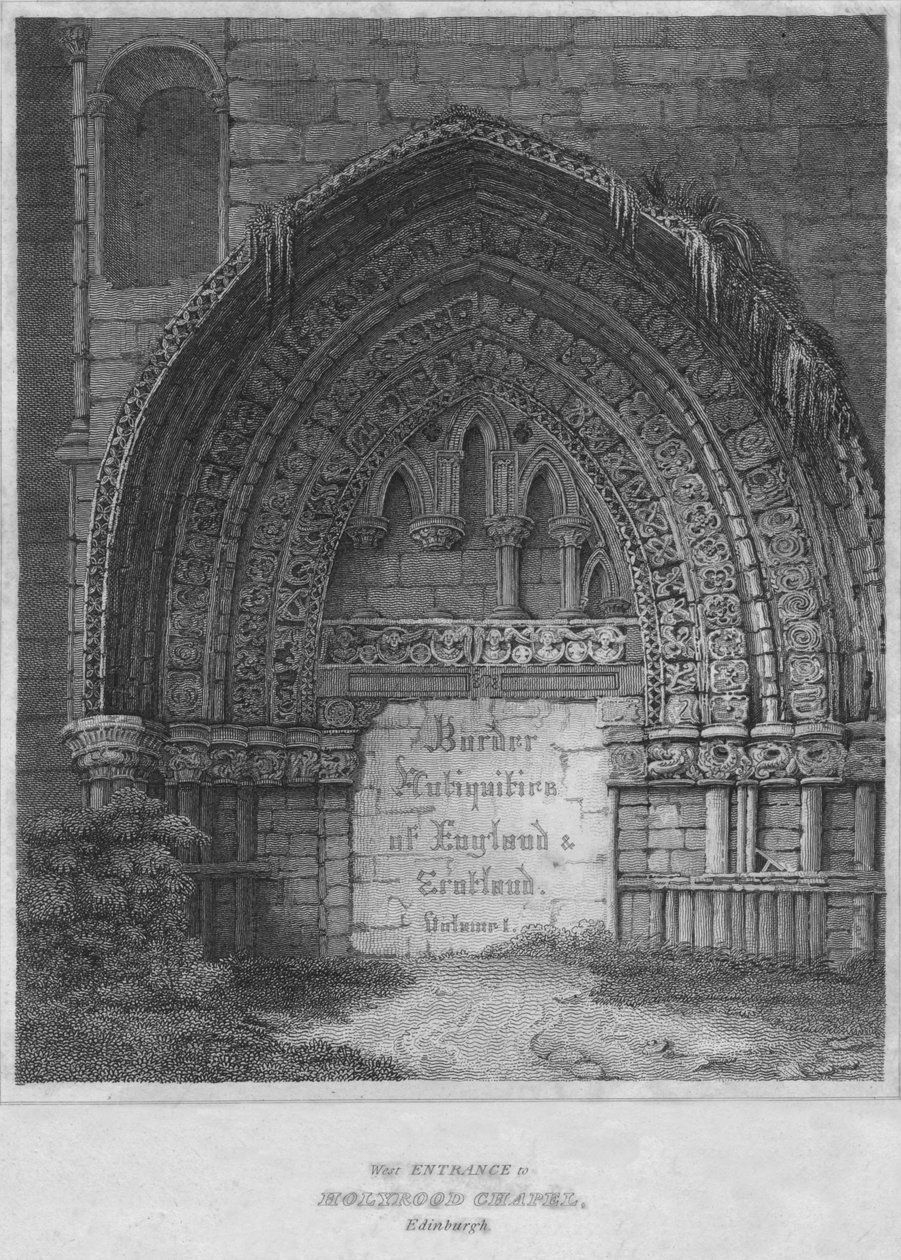 Holyrood Chapelin läntinen sisäänkäynti, Edinburgh, 1814 tekijältä John Greig