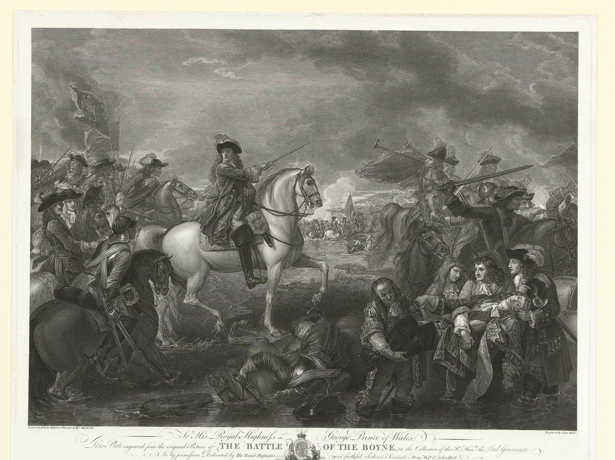 El rei Guillem III a la batalla del Boyne, 1690 Finalització de la Batalla del Boyne (títol sobre objecte). tekijältä John Hall