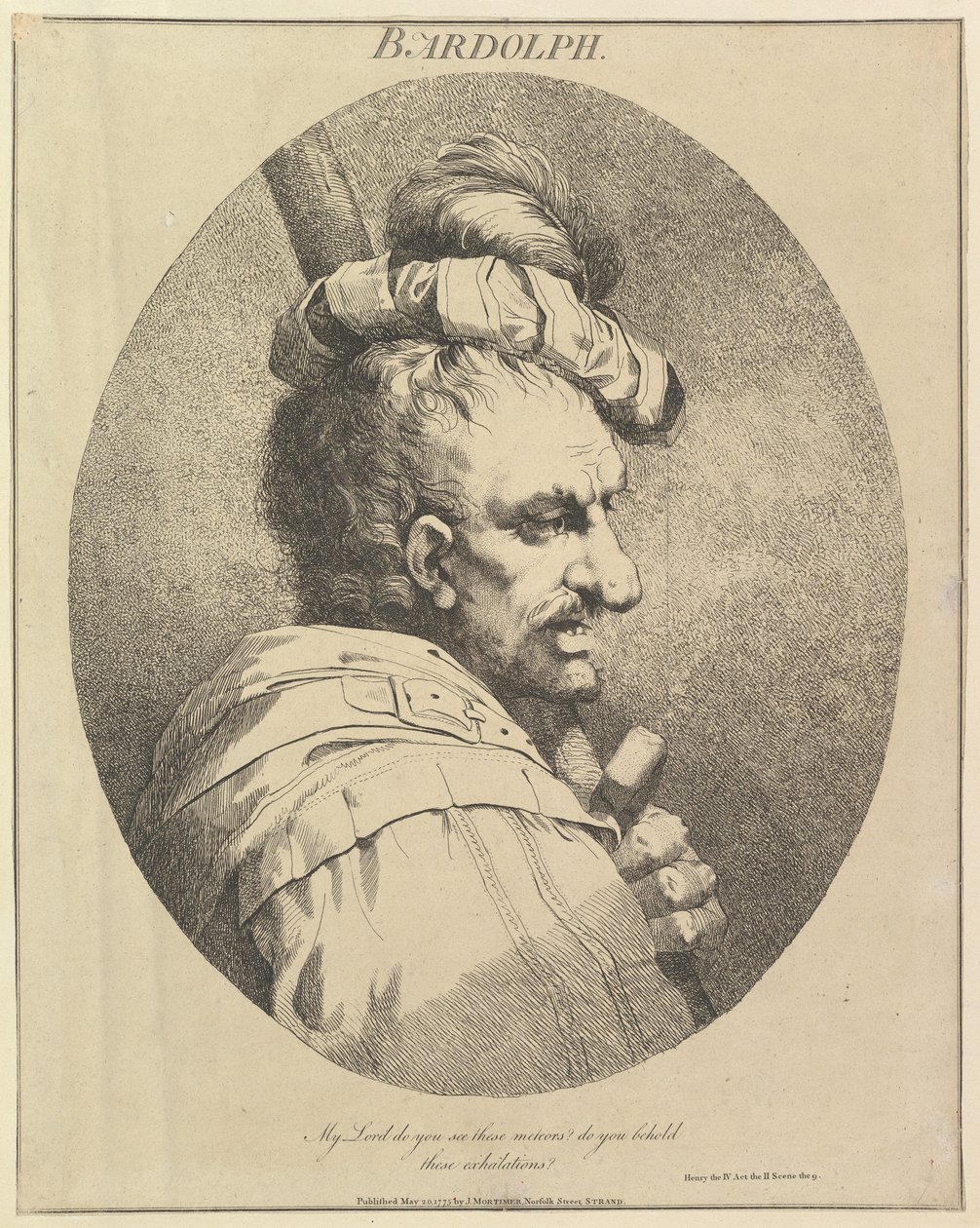 Bardolph Kaksitoista hahmoa Shakespearesta, 20. toukokuuta 1775. tekijältä John Hamilton Mortimer