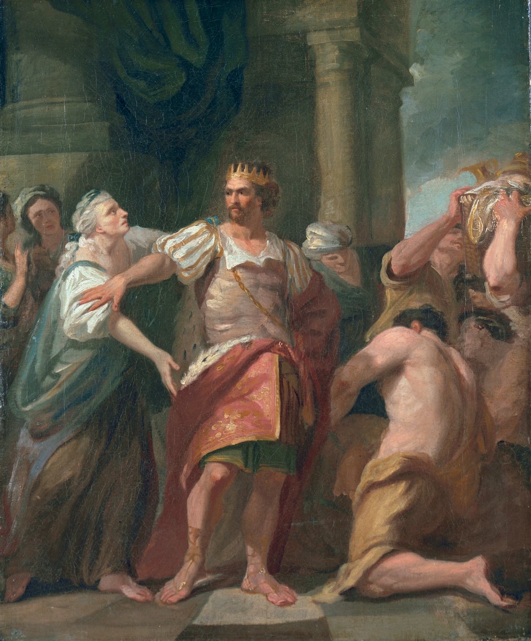 Edward Tunnustaja riisuu vaikutuksensa äitistään, n. 1763 (öljy kankaalle) tekijältä John Hamilton Mortimer