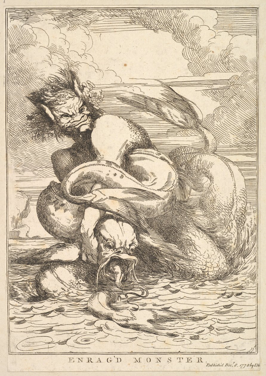 Enragd Monster viidestätoista etsauksesta, joka on omistettu Sir Joshua Reynoldsille, 8. joulukuuta 1778. tekijältä John Hamilton Mortimer
