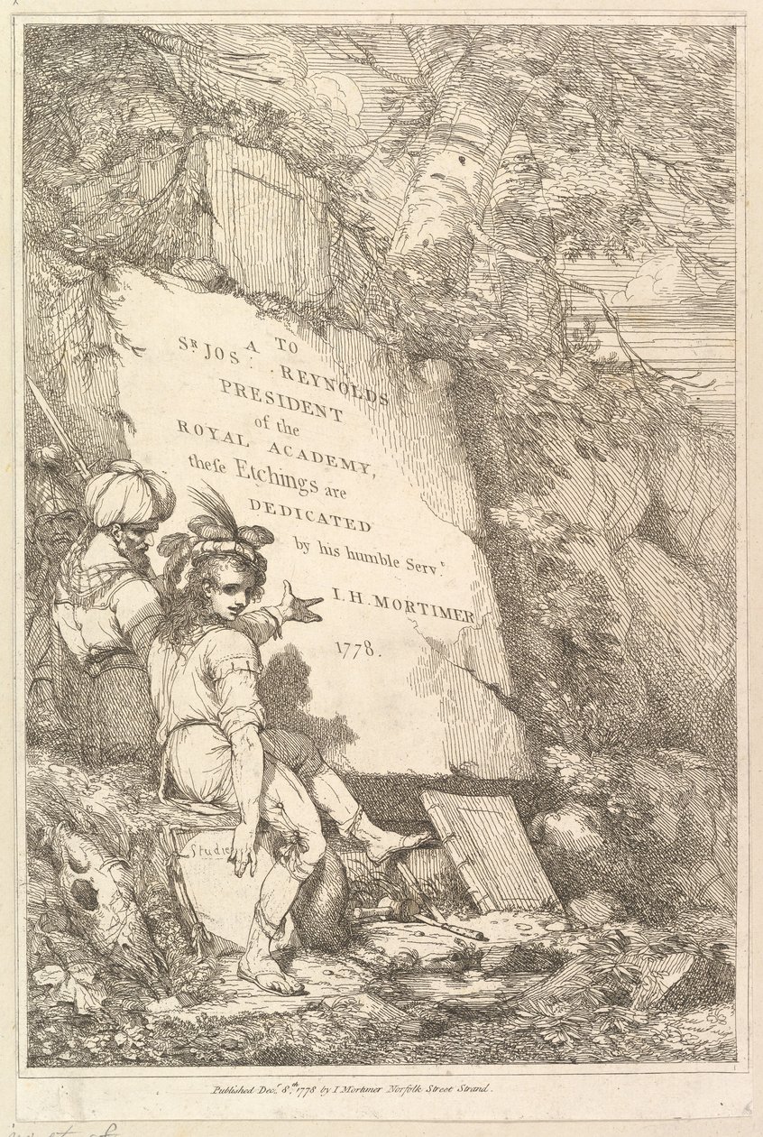 Sir Joshua Reynoldsille omistettu viisitoista etsausta, 1778. tekijältä John Hamilton Mortimer