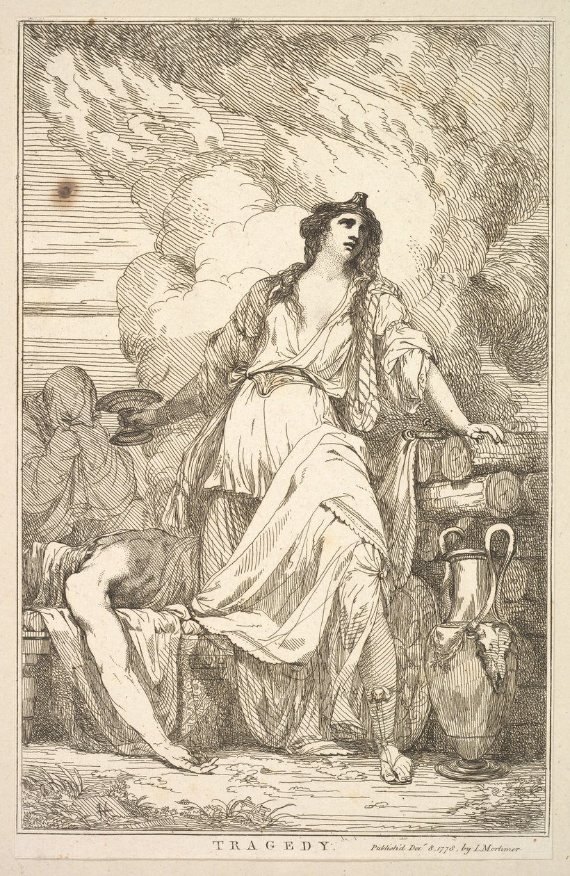 Tragedia viidestätoista Sir Joshua Reynoldsille omistetusta etsauksesta, 8. joulukuuta 1778. tekijältä John Hamilton Mortimer