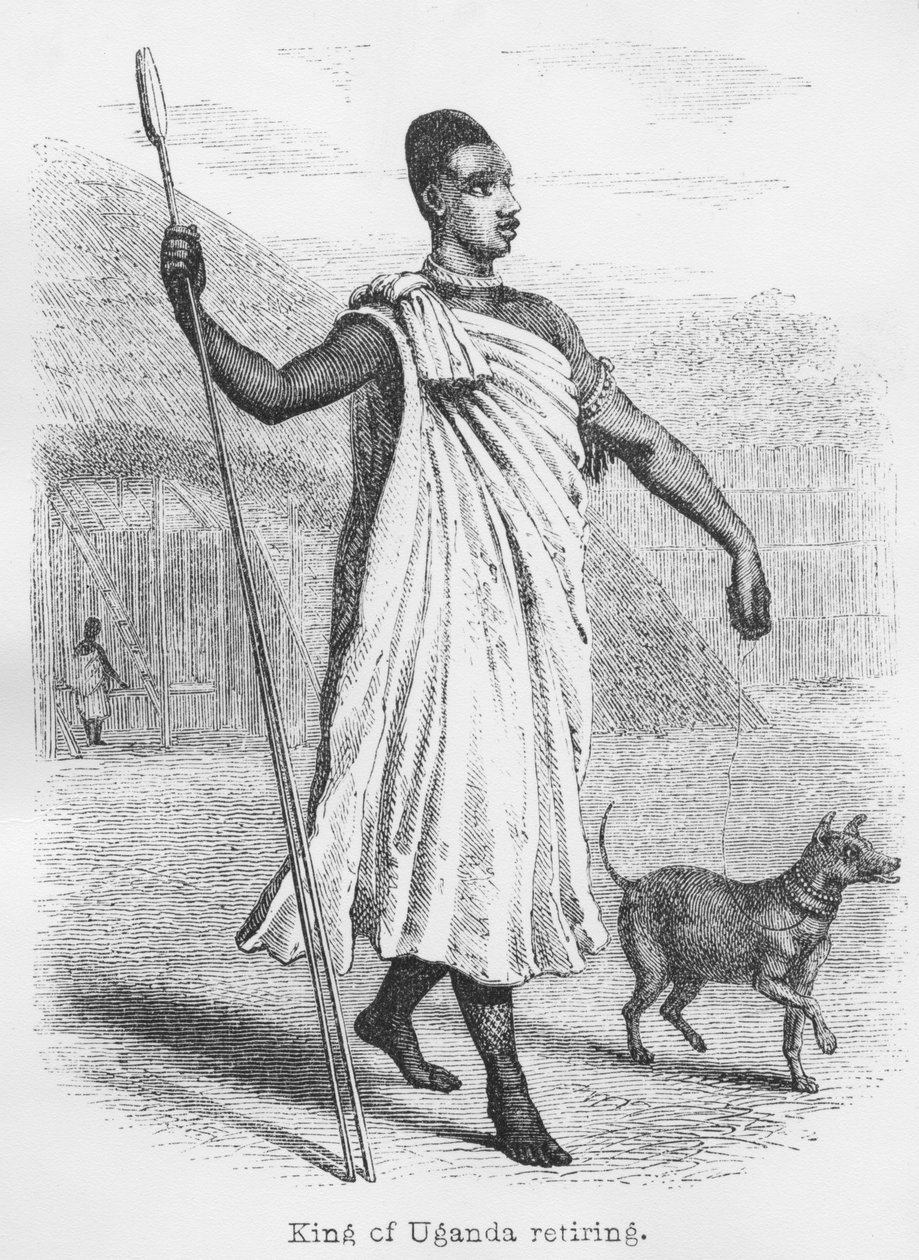 Ugandan kuningas jää eläkkeelle "Niilin lähteen löytölehdessä", 1864 tekijältä John Hanning Speke