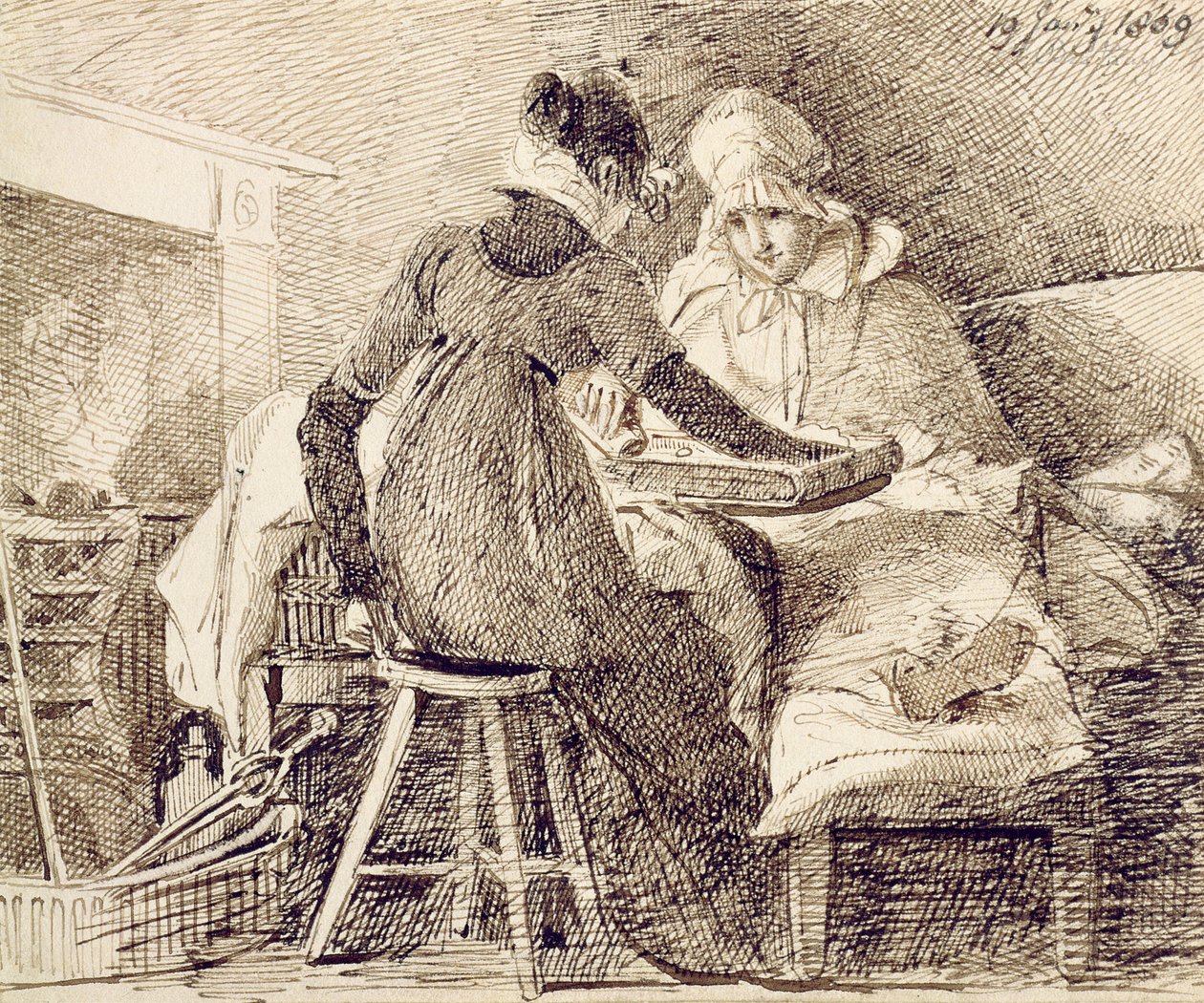 A Game of Backgammon, 19. tammikuuta 1809 (kynä ja muste paperille) tekijältä John Harden