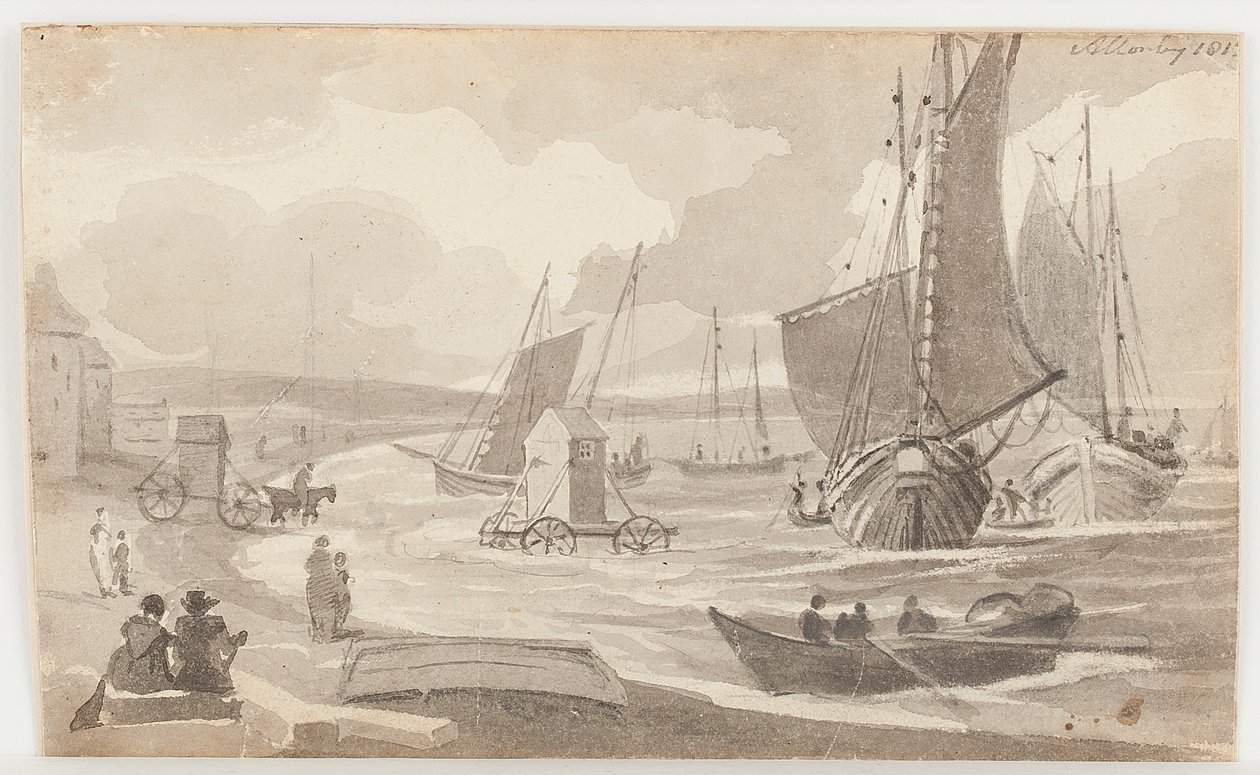 Uimakoneet Allonbyssa, Cumbriassa, 1812 (wc paperilla) tekijältä John Harden