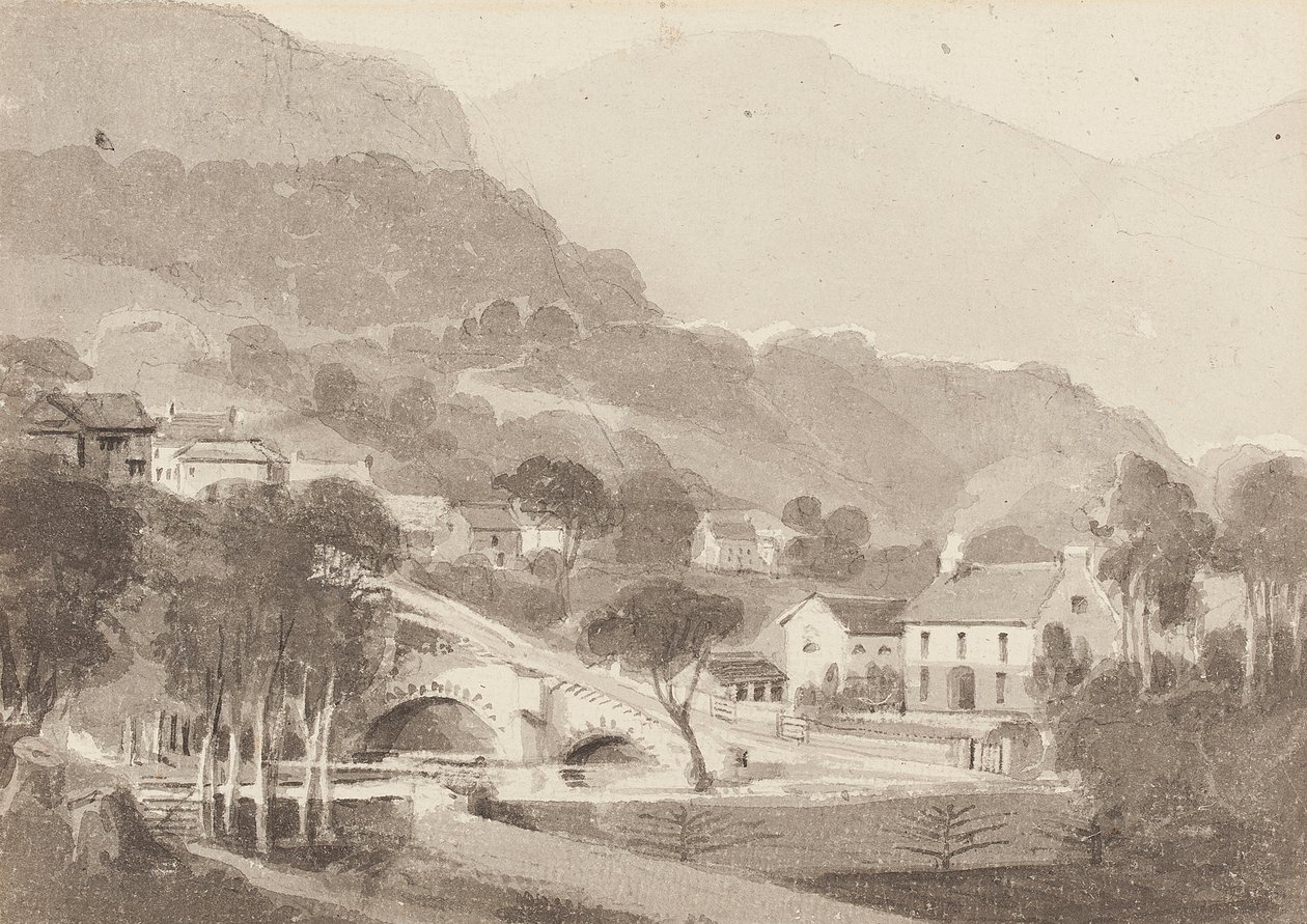 Brathay Bridge & Old Brathay, Lake District, Cumbria, 1820 (wc paperilla) tekijältä John Harden