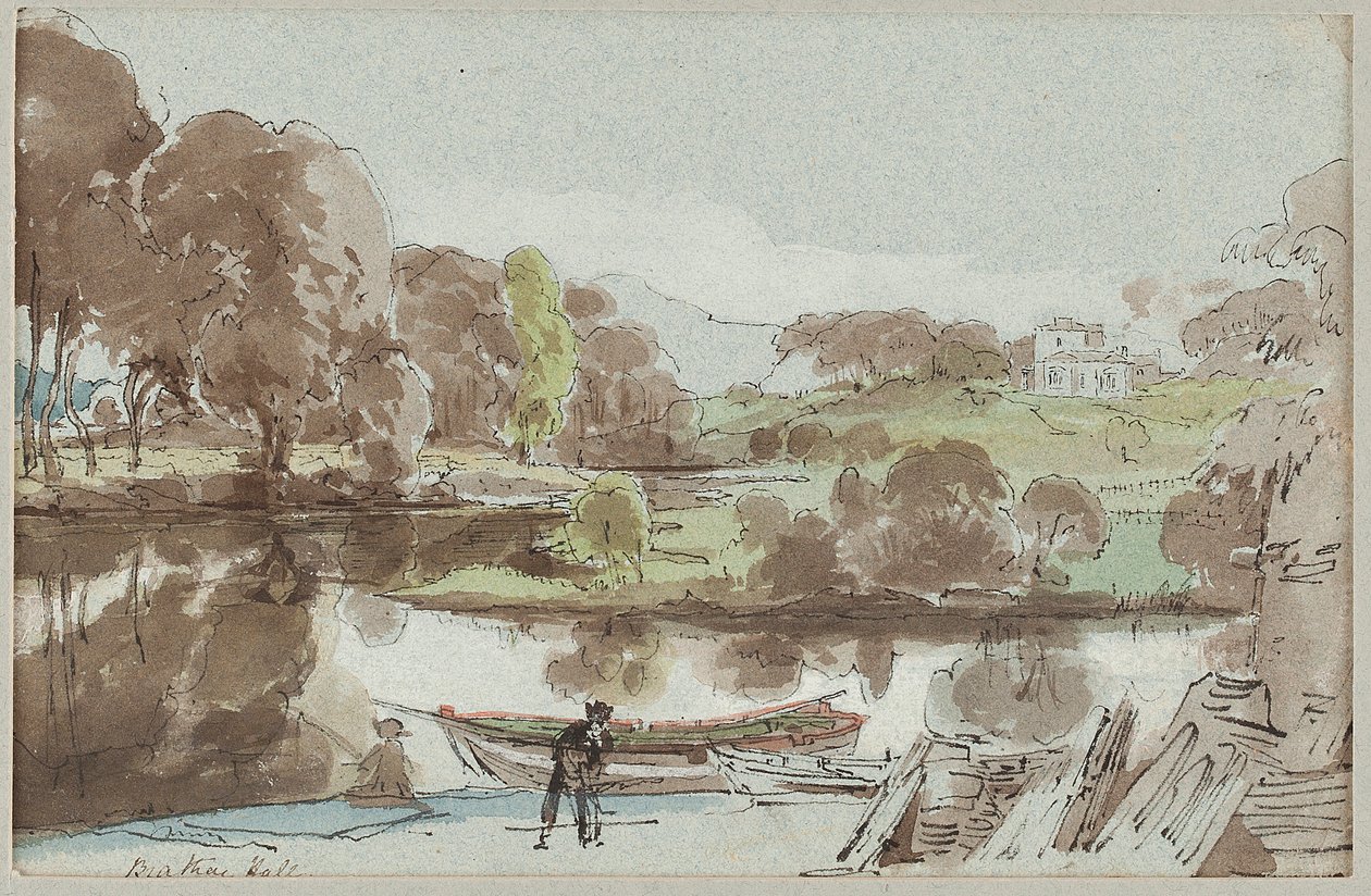 Brathay Hall idästä, Lake District, Cumbria, 1810 (wc paperilla) tekijältä John Harden